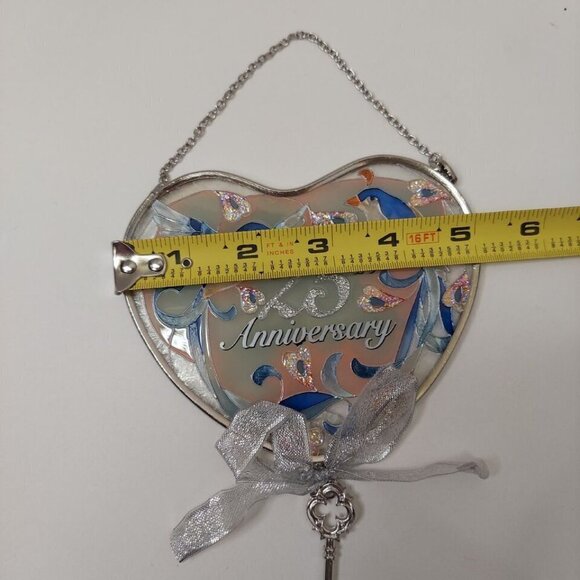 Vintage AMIA 25th Anniversary Stained Glass Sun Catcher Birds Hearts Silver Key - Picture 6 of 9